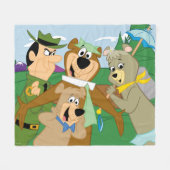 ヨギベアアンドフレンズフレームフォレスト写真 フリースブランケット (正面(横))