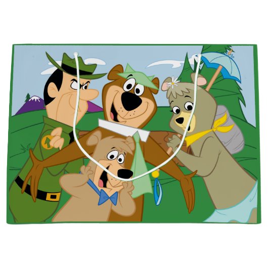 ヨギベアアンドフレンズフレームフォレスト写真 ラージペーパーバッグ (正面)