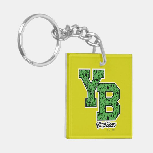 ヨギベアパターン(の模様が)あるバーシティ文字 キーホルダー (正面左)