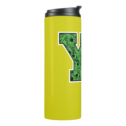 ヨギベアパターン(の模様が)あるバーシティ文字 タンブラー (回転左)