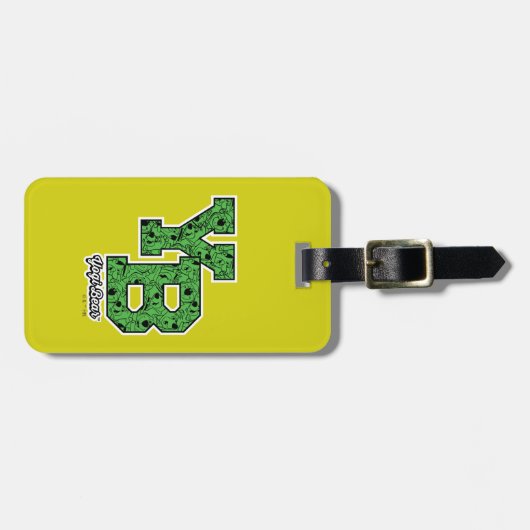 ヨギベアパターン(の模様が)あるバーシティ文字 ラゲッジタグ (正面横)