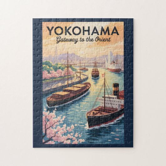ヨコハマ日本イラスト旅行アートヴィンテージ ジグソーパズル (縦)