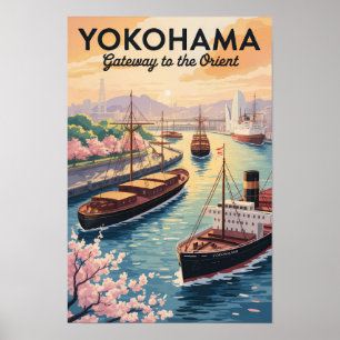 ヨコハマ日本イラスト旅行アートヴィンテージ ポスター