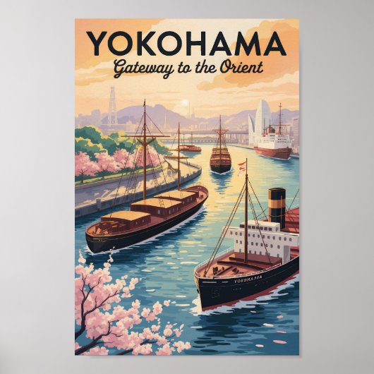 ヨコハマ日本イラスト旅行アートヴィンテージ ポスター (正面)