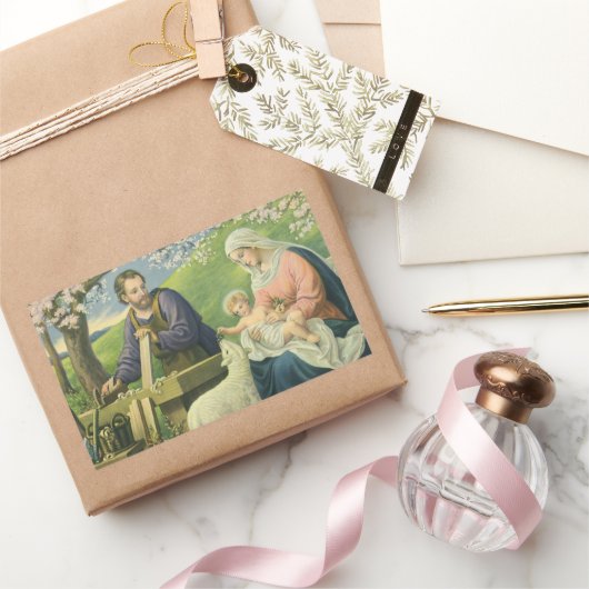 ヨセフの作業場とマリアと幼児イエス 長方形シール (ギフト)