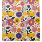 ヨセフカラフルィーン紫と黄モダンフローラ シャワーカーテン (正面)