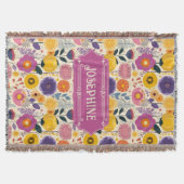 ヨセフカラフルィーン紫と黄モダンフローラ スローブランケット (正面)
