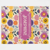 ヨセフカラフルィーン紫と黄モダンフローラ フリースブランケット (正面(横))