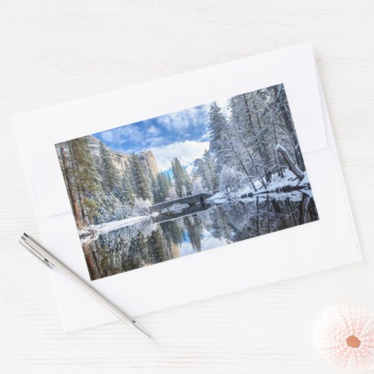 ヨセミテでの冬の反射 長方形シール (封筒)