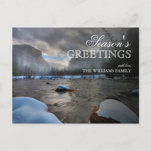 ヨセミテのマーセド川に雪が積もった ポストカード (正面)