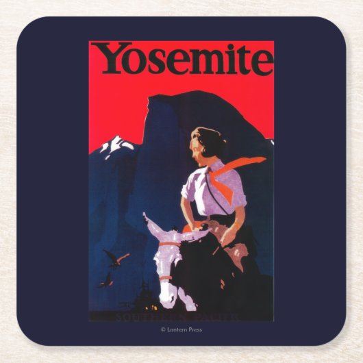 ヨセミテのヴィンテージPosterYosemite、カリフォルニア スクエアペーパーコースター (正面)