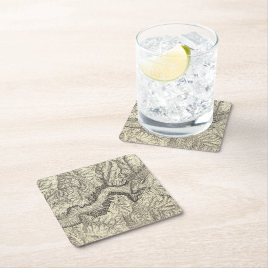 ヨセミテの谷の地形図 スクエアペーパーコースター (インサイチュ)