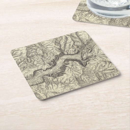 ヨセミテの谷の地形図 スクエアペーパーコースター (アングル)