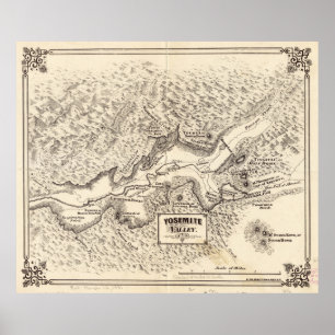 ヨセミテの谷(1879年)のヴィンテージの地図 ポスター