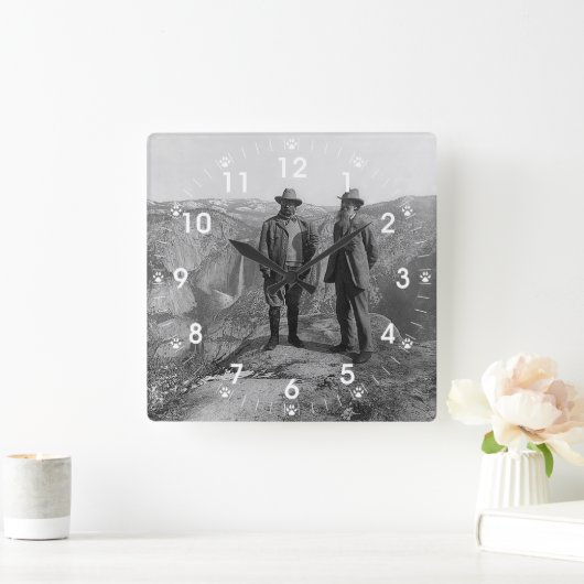 ヨセミテのTeddy RooseveltおよびジョンMuir スクエア壁時計 (ホーム)