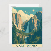 ヨセミテウォーターフォールヴィンテージレトロ シーズンポストカード (正面/裏面)