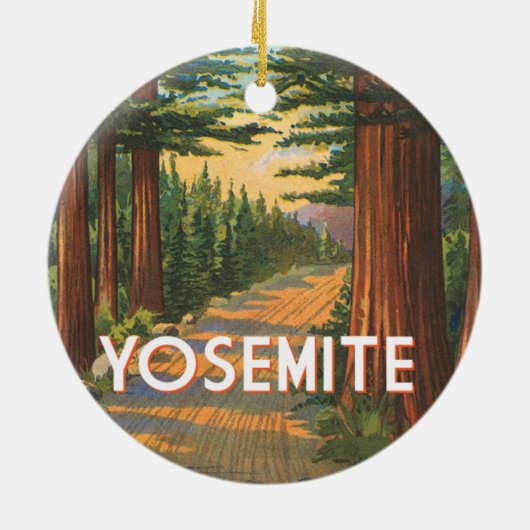 ヨセミテカリフォルニアのヴィンテージ公園場面 セラミックオーナメント (裏面)