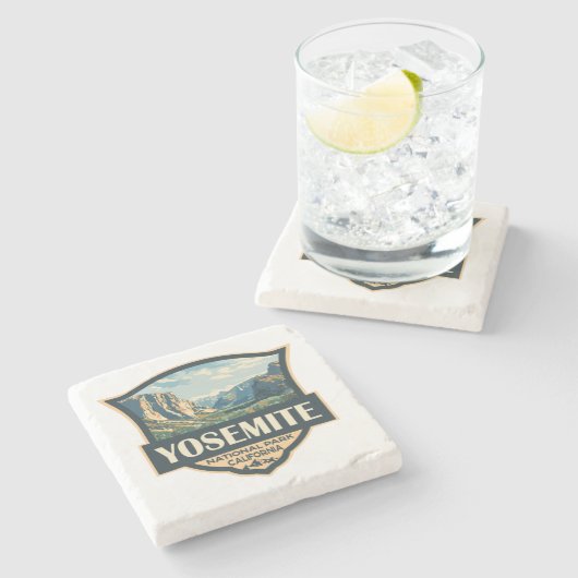 ヨセミテナショナルパークイラストレーションレトロバッジ ストーンコースター (横)