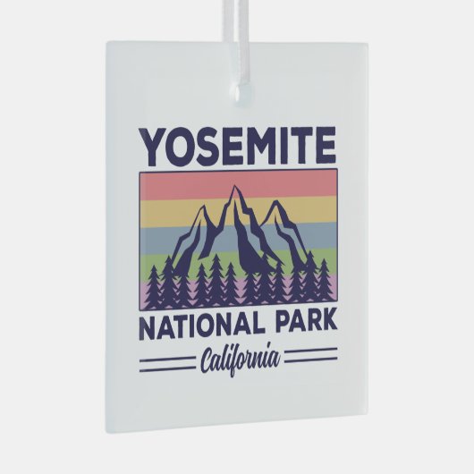 ヨセミテナショナルパークカリフォルニアレトロハイキング ガラスオーナメント (正面右)