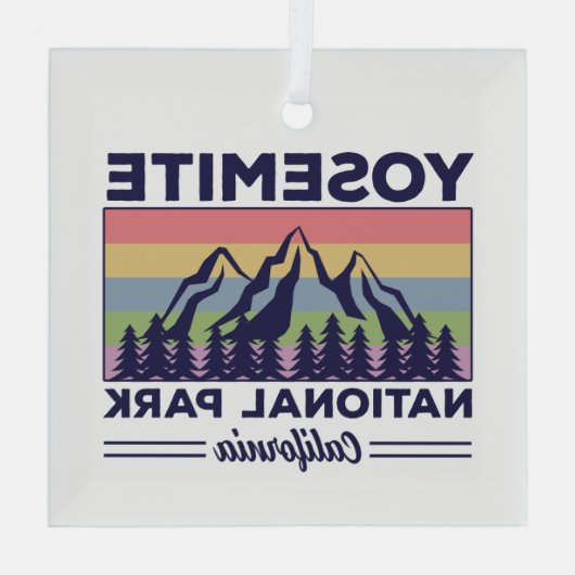 ヨセミテナショナルパークカリフォルニアレトロハイキング ガラスオーナメント (裏面)