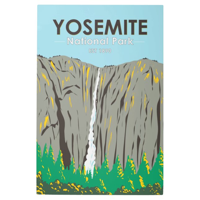 ヨセミテナショナルパークリボン滝カリフォルニア メタルプリント (正面)