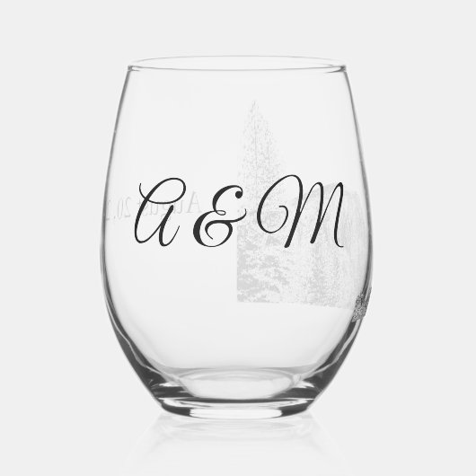 ヨセミテハーフドームサンセットイニシャル結婚ズ ステムなしワイングラス (左)