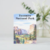 ヨセミテ国立公園の水彩画の山々 ポストカード (スタンド正面)