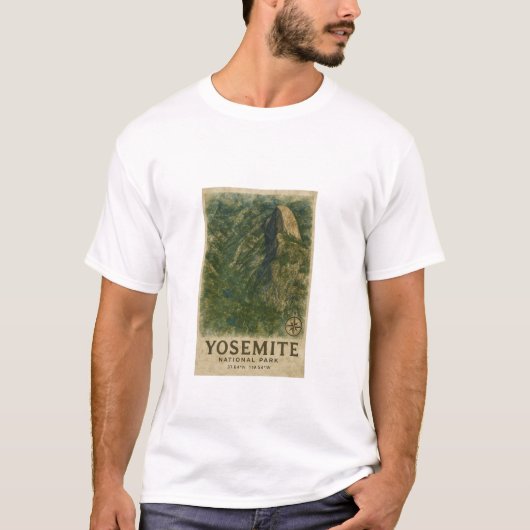 ヨセミテ国立公園の水彩衛星地図 Tシャツ (正面)