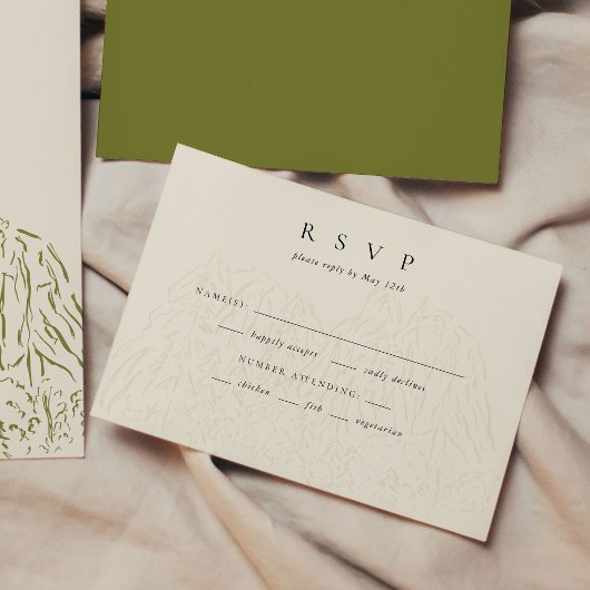 ヨセミテ国立公園の線画を使った結婚式RSVP 出欠カード