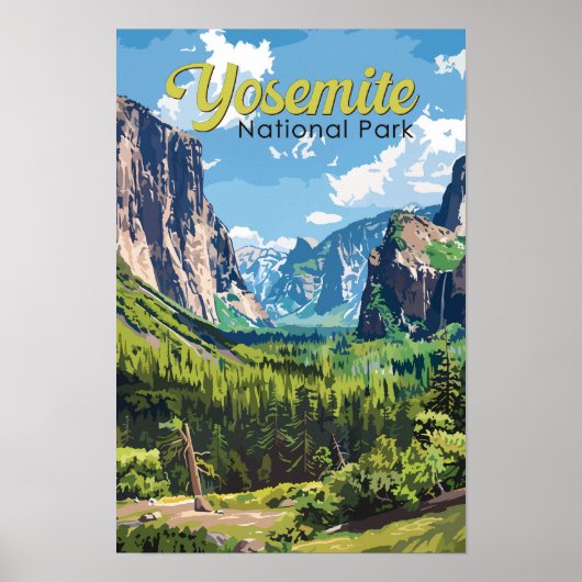 ヨセミテ国立公園イラスト旅行アート ポスター (正面)