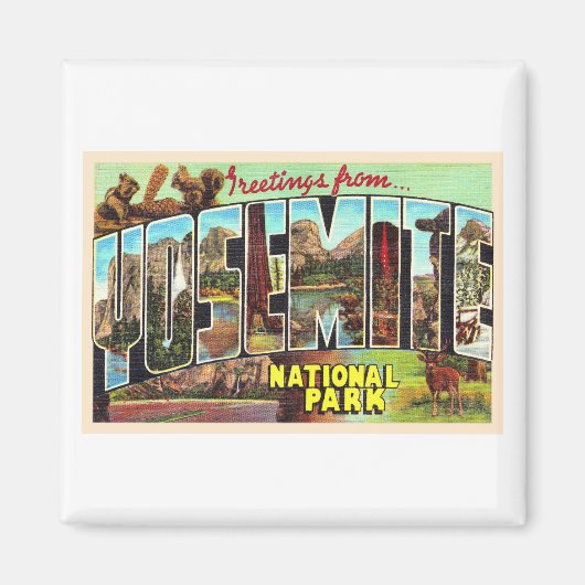 ヨセミテ国立公園カリフォルニアヴィンテージはがき マグネット (正面)