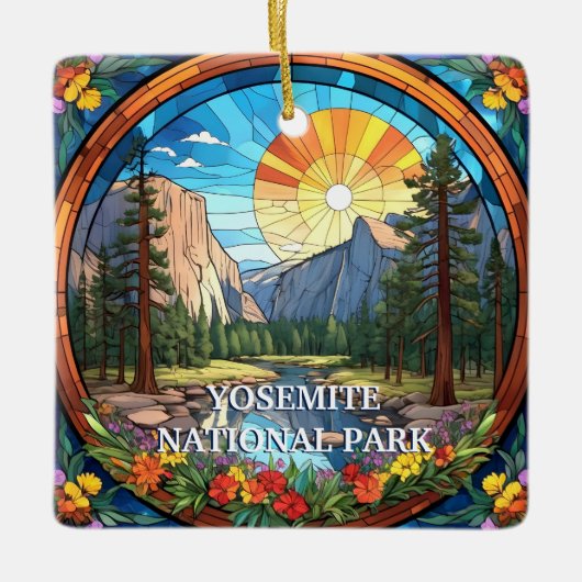 ヨセミテ国立公園ステンドグラスフェイクモザイク セラミックオーナメント (正面)