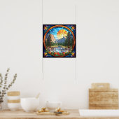 ヨセミテ国立公園ステンドグラスフェイクモザイク ポスター (キッチン)