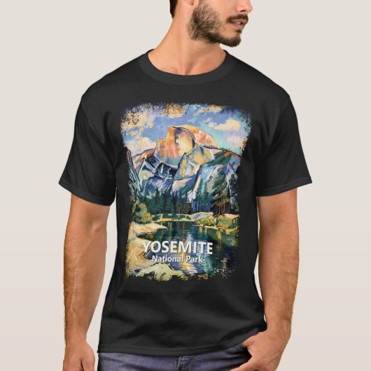 ヨセミテ国立公園ハーフドームのカラフルな絵画 Tシャツ (正面)