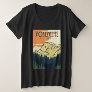 ヨセミテ国立公園ビンテージポスター プラスサイズTシャツ