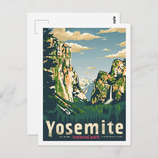 ヨセミテ国立公園ヴィンテージ名勝トラベルプレイス ポストカード (正面/裏面)
