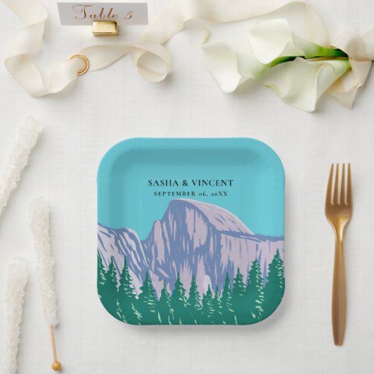 ヨセミテ国立公園結婚レトロ ペーパープレート (ウェディング)