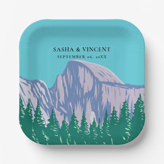 ヨセミテ国立公園結婚レトロ ペーパープレート (正面)