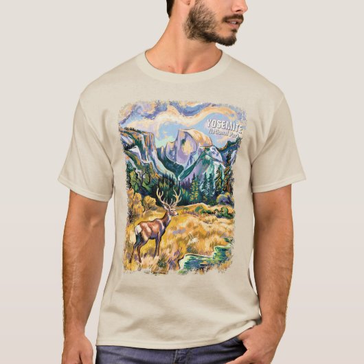ヨセミテ国立公園 ハーフドーム ヴァンゴッホ エルク Tシャツ (正面)