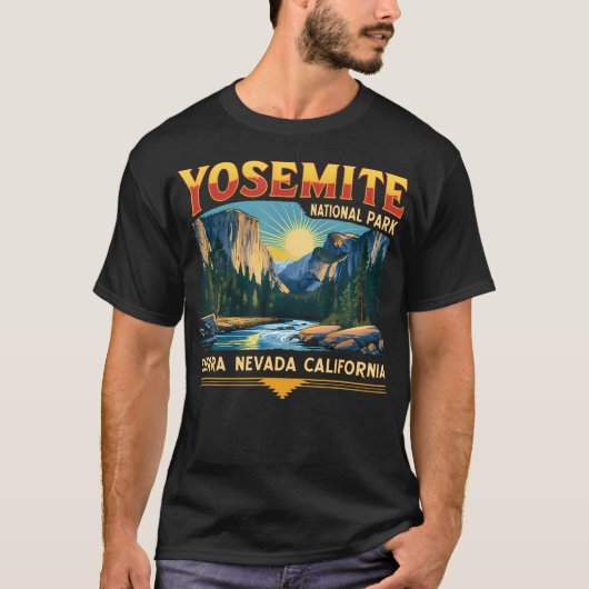 ヨセミテ国立公園 レトロ シエラネバダの自然 Tシャツ (正面)