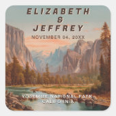 ヨセミテ国結婚立公園の水彩画ヴィンテージ スクエアシール (正面)