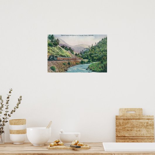 ヨセミテ渓谷に行く列車の景色 ポスター (キッチン)