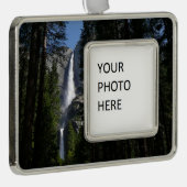 ヨセミテ滝と森の風景写真 シルバープレートフレームオーナメント (右)
