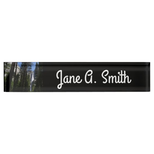 ヨセミテ滝と森の風景写真 デスクネームプレート (正面)