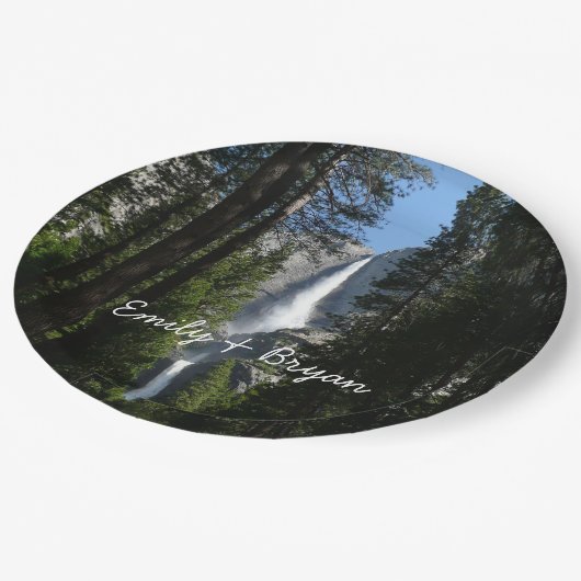 ヨセミテ滝と森の風景写真 ペーパープレート (アングル)