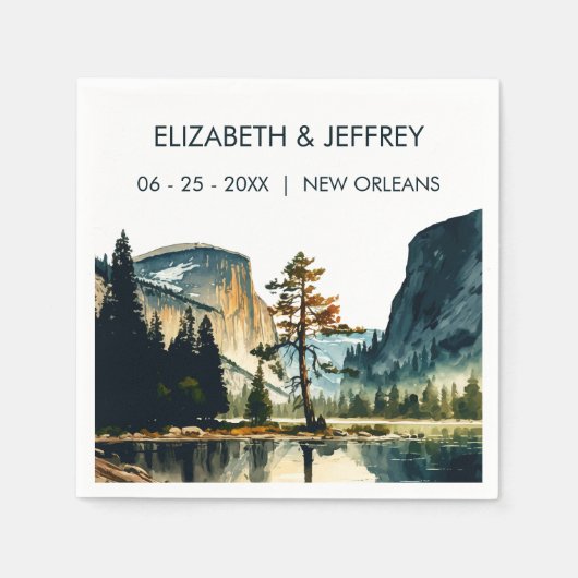 ヨセミテ結婚国立公園の水彩画 スタンダードカクテルナプキン (正面)