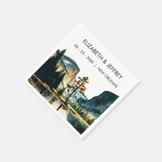 ヨセミテ結婚国立公園の水彩画 スタンダードカクテルナプキン (角)