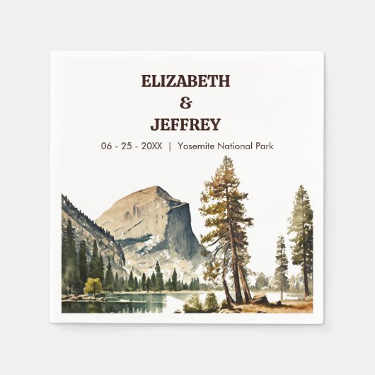 ヨセミテ結婚国立公園の水彩画 スタンダードカクテルナプキン (正面)