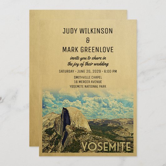 ヨセミテ結婚式招待状ヴィンテージ国立公園 招待状 (正面/裏面)