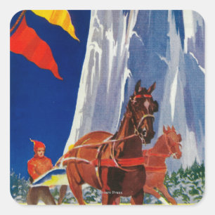 ヨセミテPosterYosemite、カリフォルニアの冬季スポーツ スクエアシール